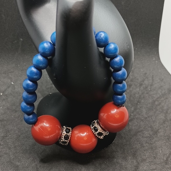 Hand Crafted Jewelry - Blue and Brown Beaded Bracelet with Decorative Spacers